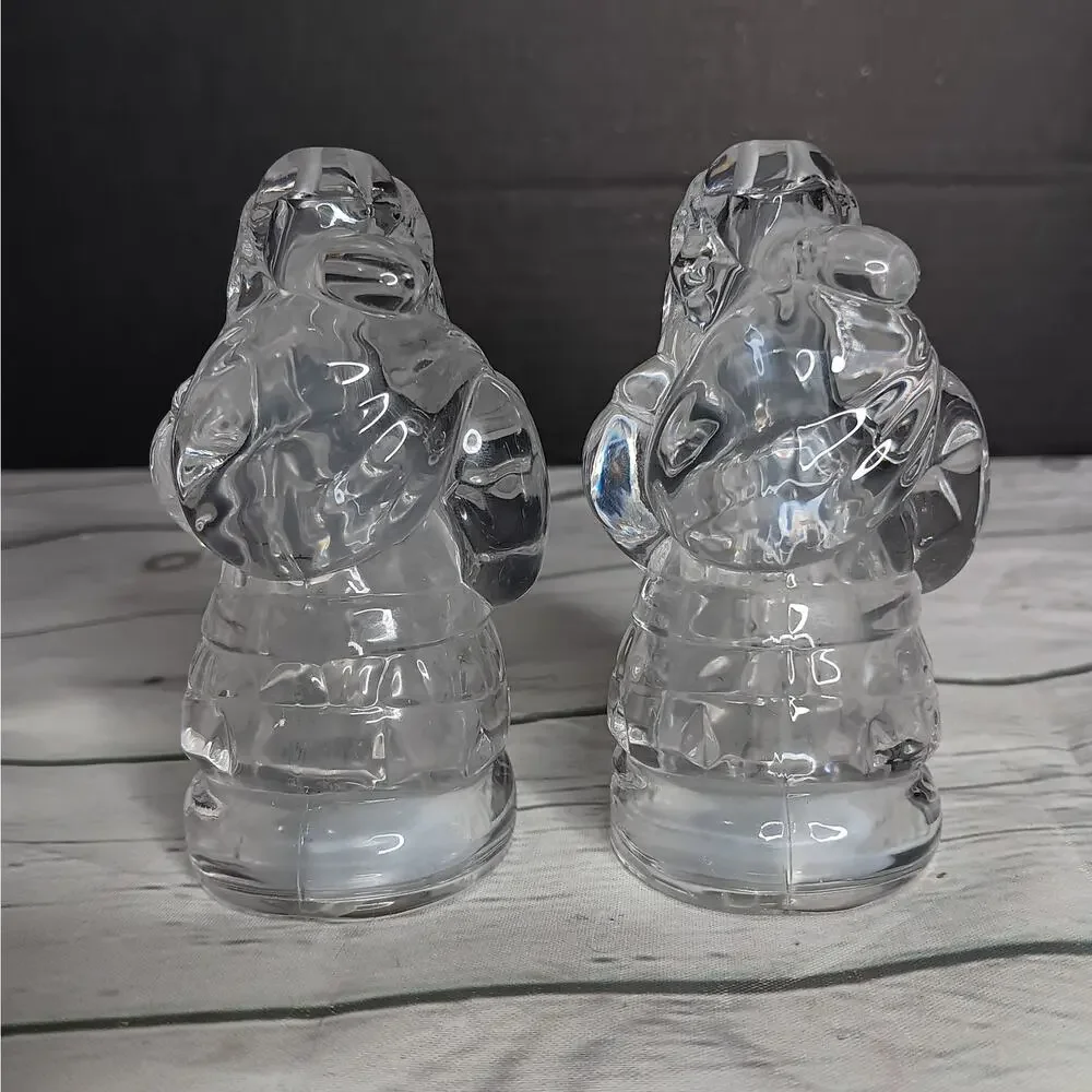 Vintage Gorham Holiday Heavy Clear Glass Santa Salt & Pepper Shakers Germany